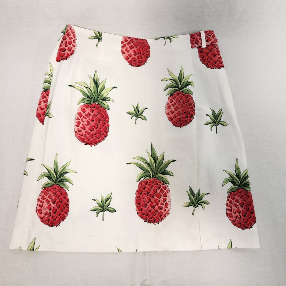 TALBOTS Stretch Preppy Ivory Tropical Pineapple Skirt Size Petites 8 LIKE NEW! - Picture 5 of 16